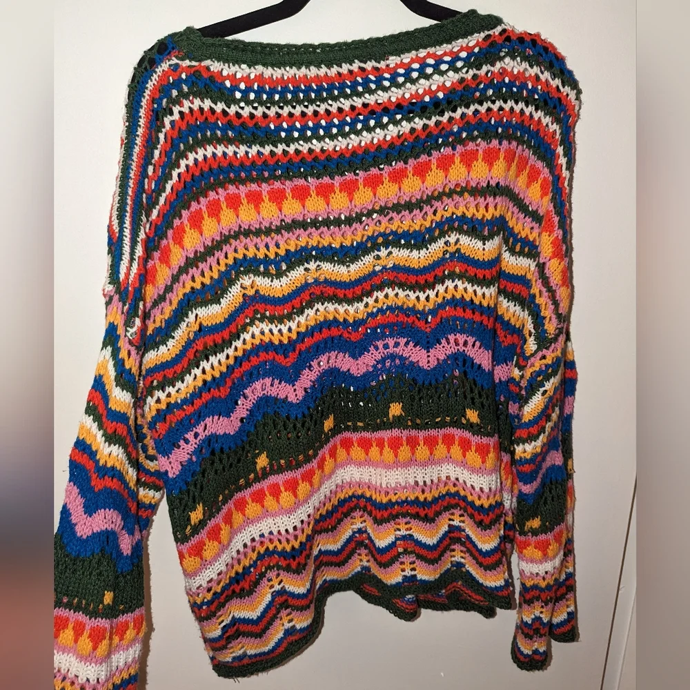 SheIn Chevron Pattern Open Knit Colorblock Sweater - Picture 5 of 7